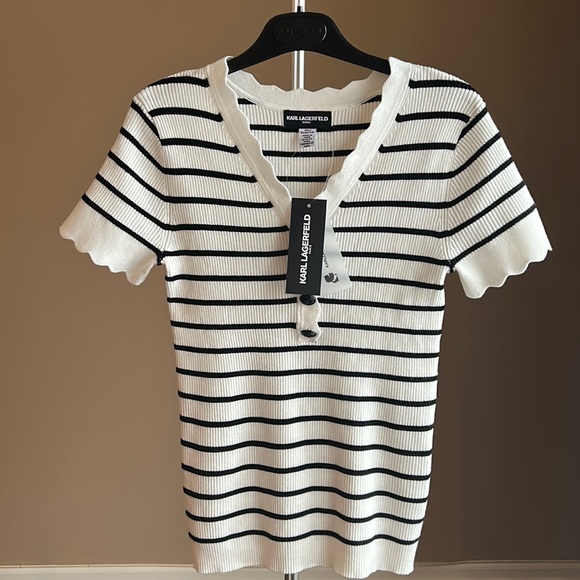 Karl Lagerfeld Paris Striped Ribbed Top - Picture 5 of 7